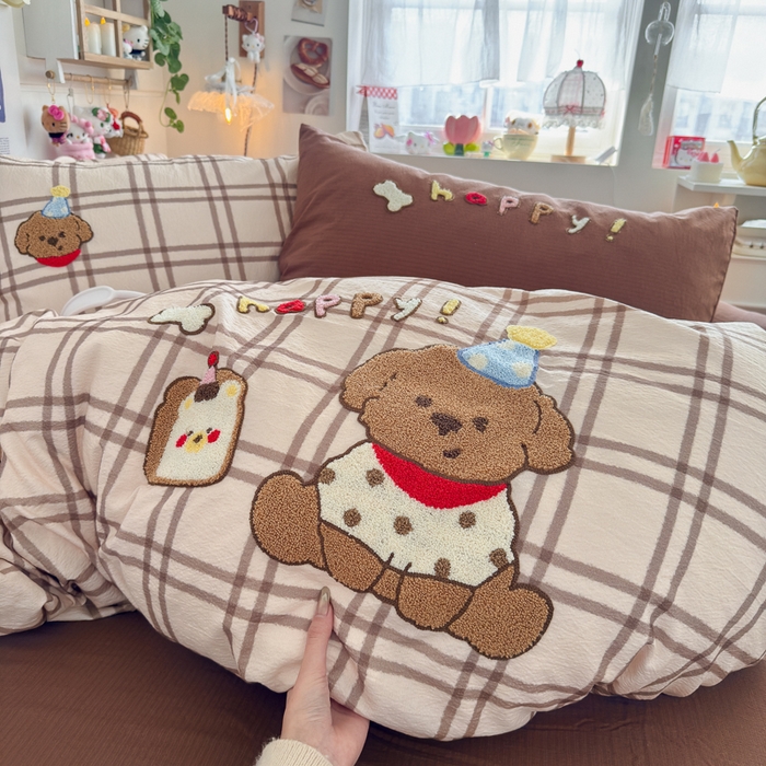 91家纺网 家纺一手货源 找家纺 海岛哥哥 2026新款皱皱纱毛巾绣四件套-含买家秀 吐司汪汪