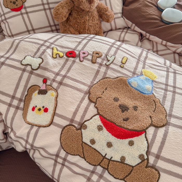 91家纺网 家纺一手货源 找家纺 海岛哥哥 2026新款皱皱纱毛巾绣四件套-含买家秀 吐司汪汪