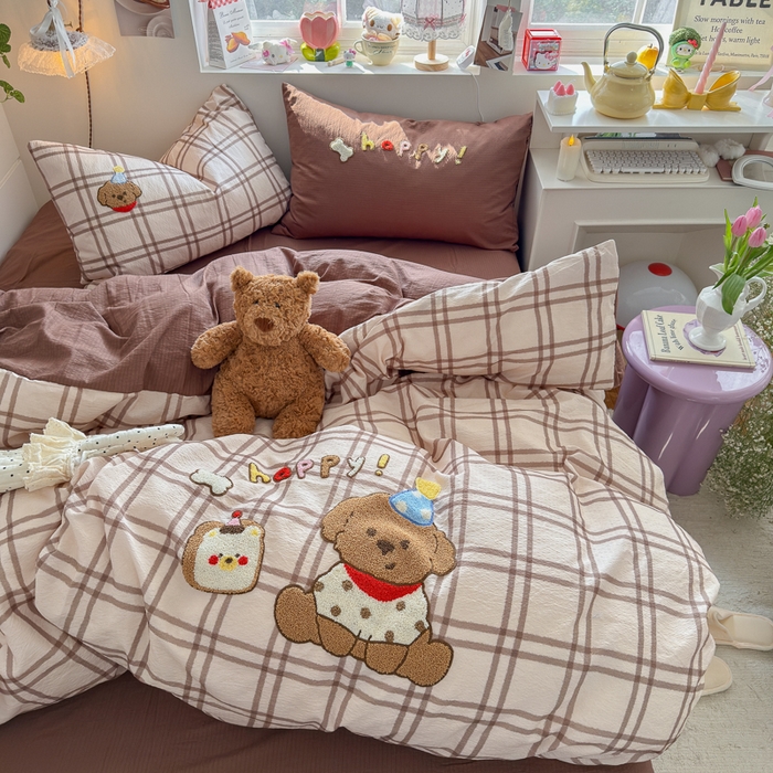 91家纺网 家纺一手货源 找家纺 海岛哥哥 2026新款皱皱纱毛巾绣四件套-含买家秀 吐司汪汪