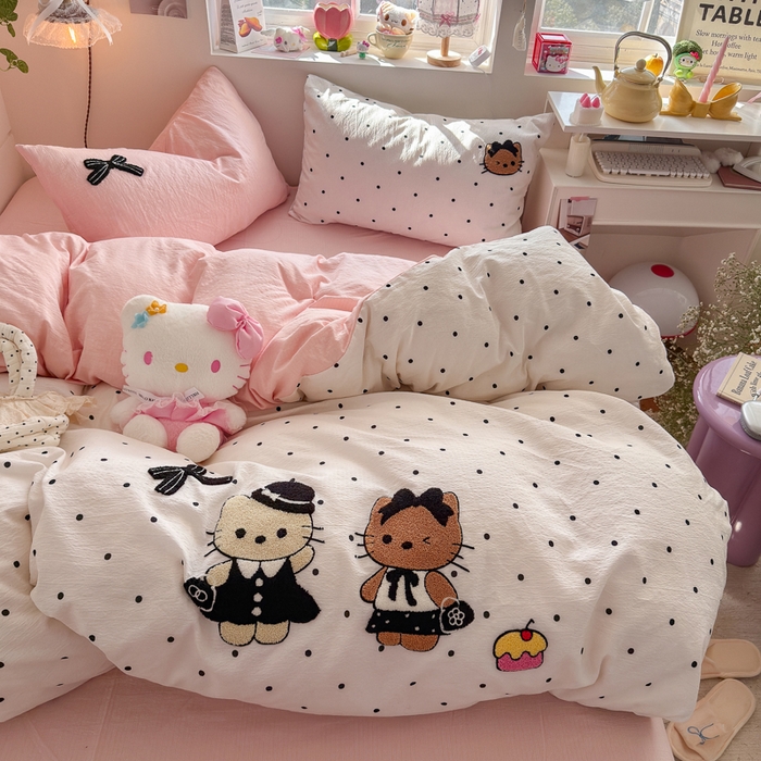 91家纺网 家纺一手货源 找家纺 海岛哥哥 2026新款皱皱纱毛巾绣四件套-含买家秀 小香风kt