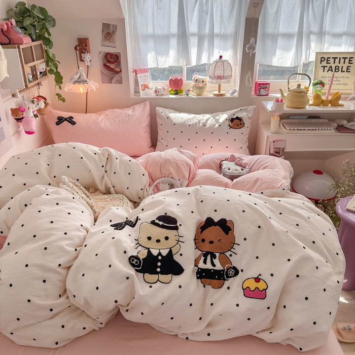 91家纺网 家纺一手货源 找家纺 海岛哥哥 2026新款皱皱纱毛巾绣四件套-含买家秀 小香风kt