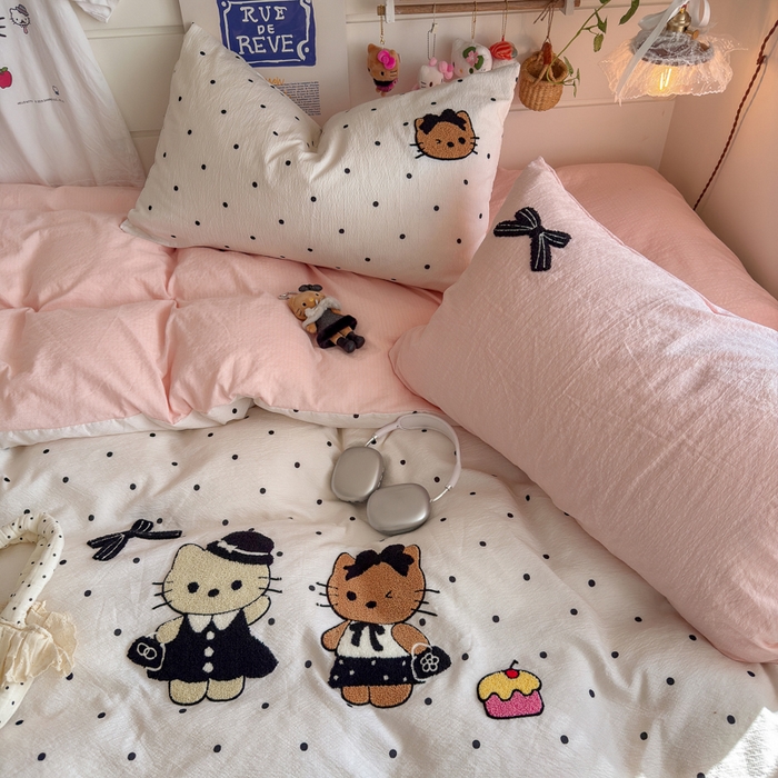 91家纺网 家纺一手货源 找家纺 海岛哥哥 2026新款皱皱纱毛巾绣四件套-含买家秀 小香风kt