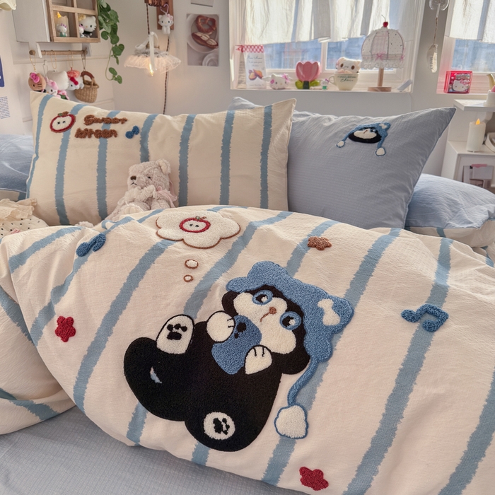 91家纺网 家纺一手货源 找家纺 海岛哥哥 2026新款皱皱纱毛巾绣四件套-含买家秀 休闲小猫