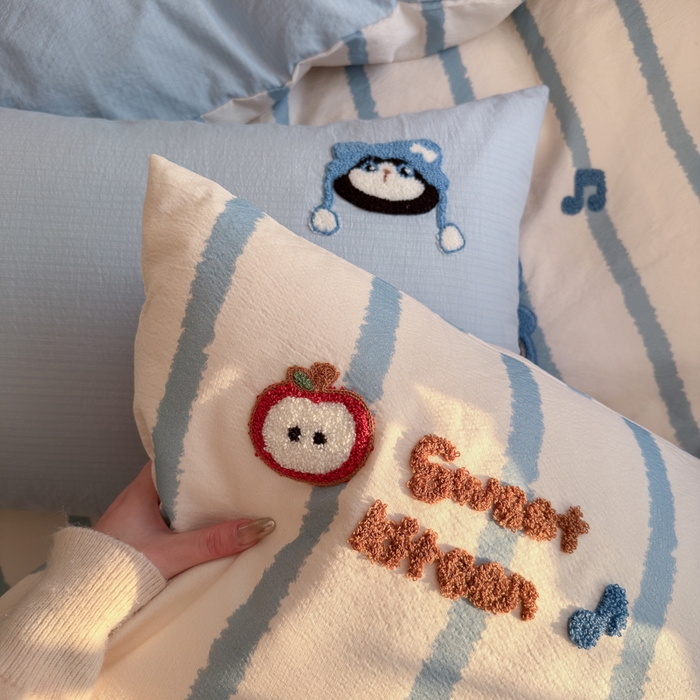 91家纺网 家纺一手货源 找家纺 海岛哥哥 2026新款皱皱纱毛巾绣四件套-含买家秀 休闲小猫