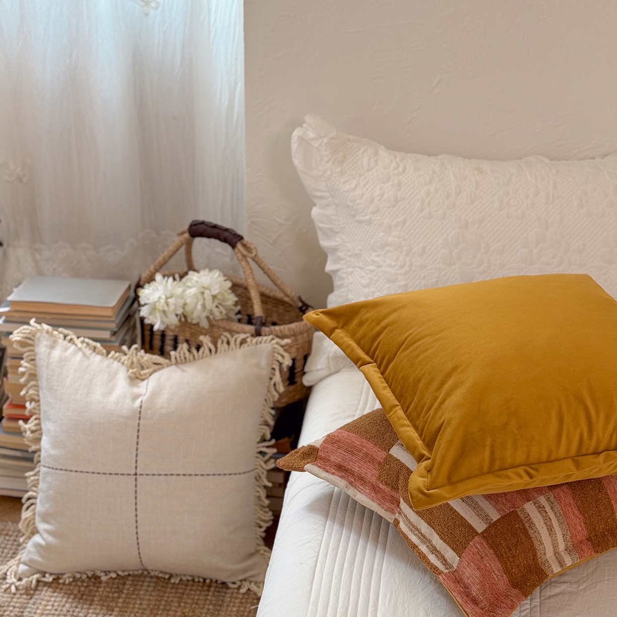 91家纺网 家纺一手货源 找家纺 美茉家居 2026新款阡陌角落抱枕组合 阡陌方枕