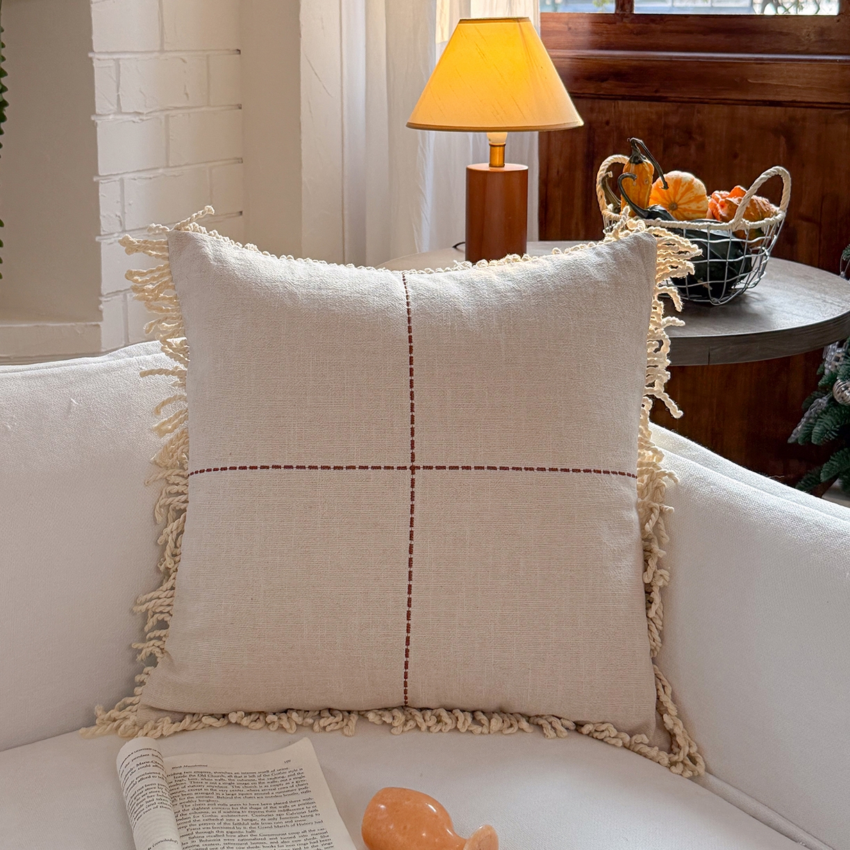 美茉家居 2026新款阡陌角落抱枕组合 棉麻流苏款