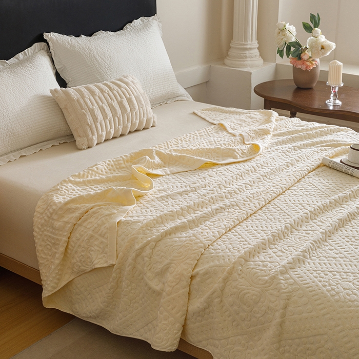 91家纺网 家纺一手货源 找家纺 悦然毛巾被 2026新款全棉老式毛巾被夏被空调毯 菱纹米白