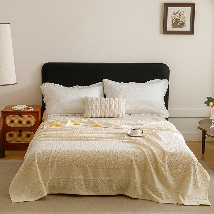 91家纺网 家纺一手货源 找家纺 悦然毛巾被 2026新款全棉老式毛巾被夏被空调毯 菱纹米白