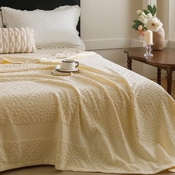 91家纺网 家纺一手货源 找家纺 悦然毛巾被 2026新款全棉老式毛巾被夏被空调毯 菱纹米白