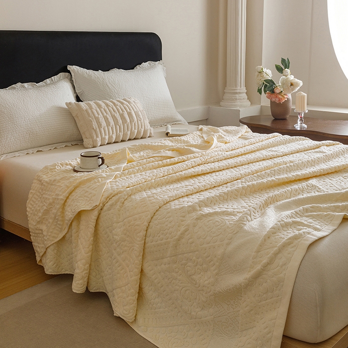 91家纺网 家纺一手货源 找家纺 悦然毛巾被 2026新款全棉老式毛巾被夏被空调毯 菱纹米白