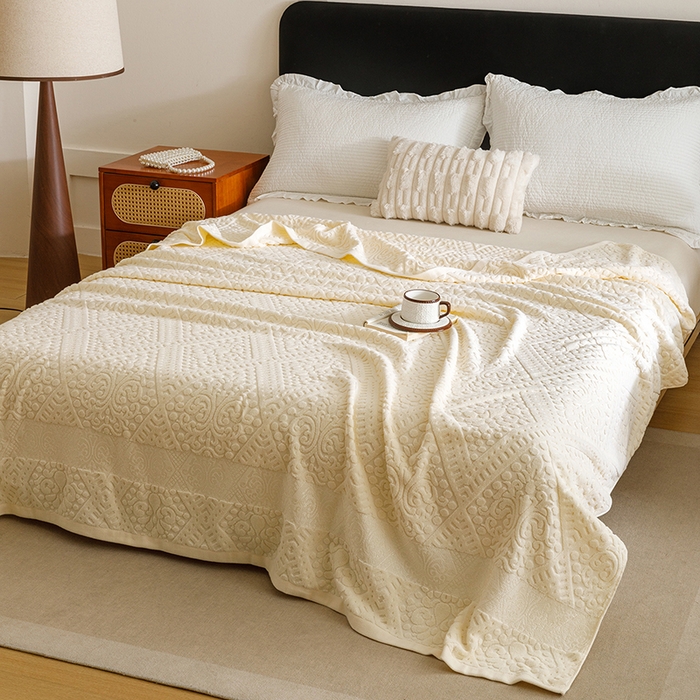 91家纺网 家纺一手货源 找家纺 悦然毛巾被 2026新款全棉老式毛巾被夏被空调毯 菱纹米白