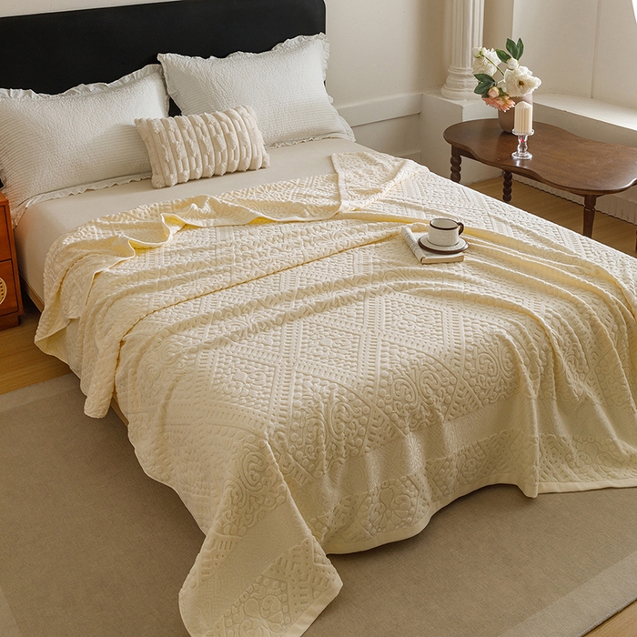 91家纺网 家纺一手货源 找家纺 悦然毛巾被 2026新款全棉老式毛巾被夏被空调毯 菱纹米白