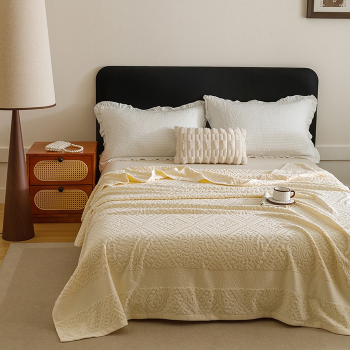 91家纺网 家纺一手货源 找家纺 悦然毛巾被 2026新款全棉老式毛巾被夏被空调毯 菱纹米白