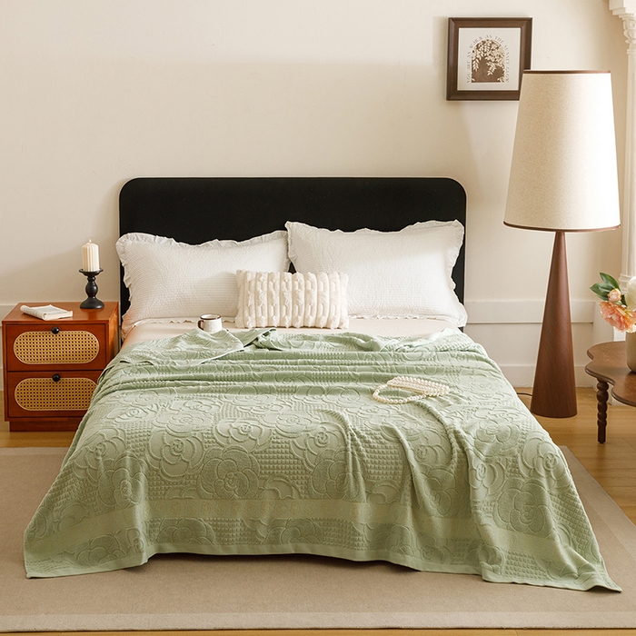 91家纺网 家纺一手货源 找家纺 悦然毛巾被 2026新款全棉老式毛巾被夏被空调毯 山茶旧梦灰青