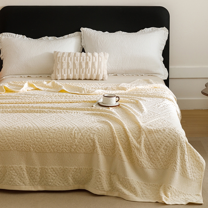 91家纺网 家纺一手货源 找家纺 悦然毛巾被 2026新款全棉老式毛巾被夏被空调毯 菱纹米白