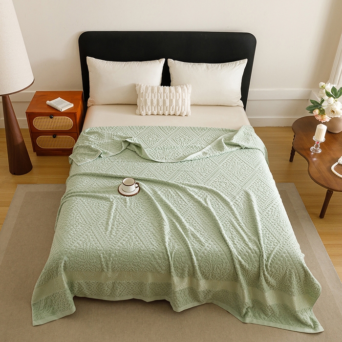 91家纺网 家纺一手货源 找家纺 悦然毛巾被 2026新款全棉老式毛巾被夏被空调毯 菱纹灰青