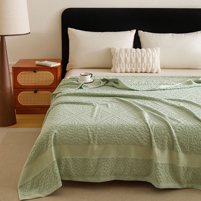 91家纺网 家纺一手货源 找家纺 悦然毛巾被 2026新款全棉老式毛巾被夏被空调毯 菱纹灰青