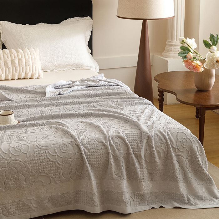 91家纺网 家纺一手货源 找家纺 悦然毛巾被 2026新款全棉老式毛巾被夏被空调毯 山茶旧梦浅灰