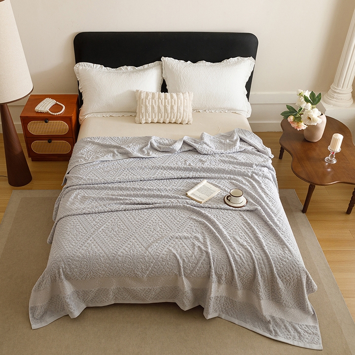 91家纺网 家纺一手货源 找家纺 悦然毛巾被 2026新款全棉老式毛巾被夏被空调毯 菱纹浅灰