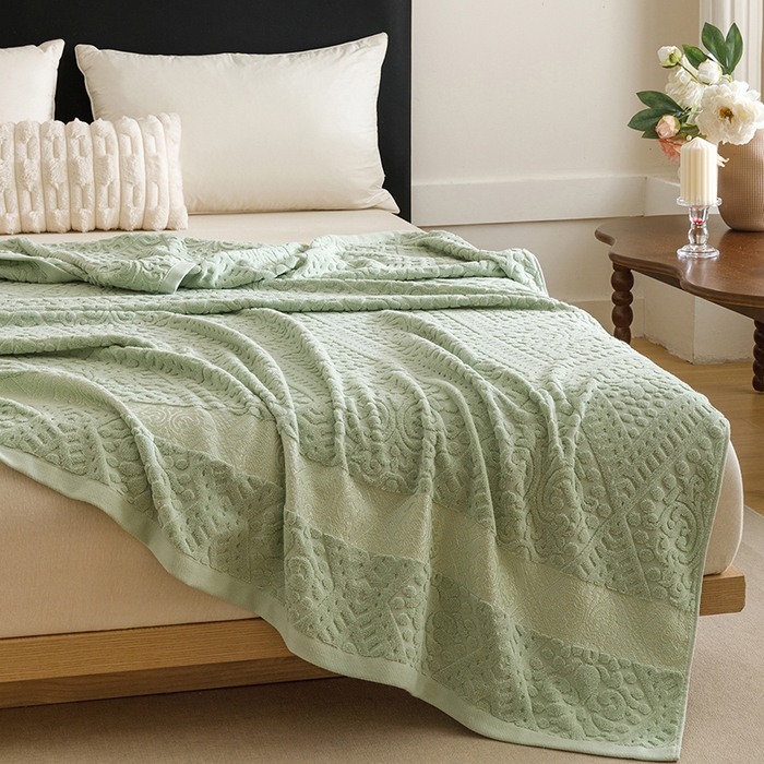 91家纺网 家纺一手货源 找家纺 悦然毛巾被 2026新款全棉老式毛巾被夏被空调毯 菱纹灰青