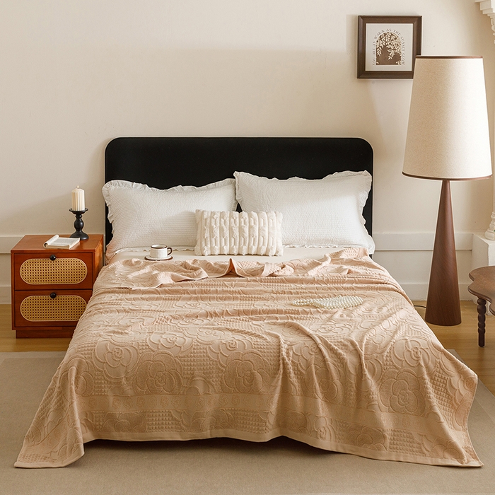 91家纺网 家纺一手货源 找家纺 悦然毛巾被 2026新款全棉老式毛巾被夏被空调毯 山茶旧梦咖啡