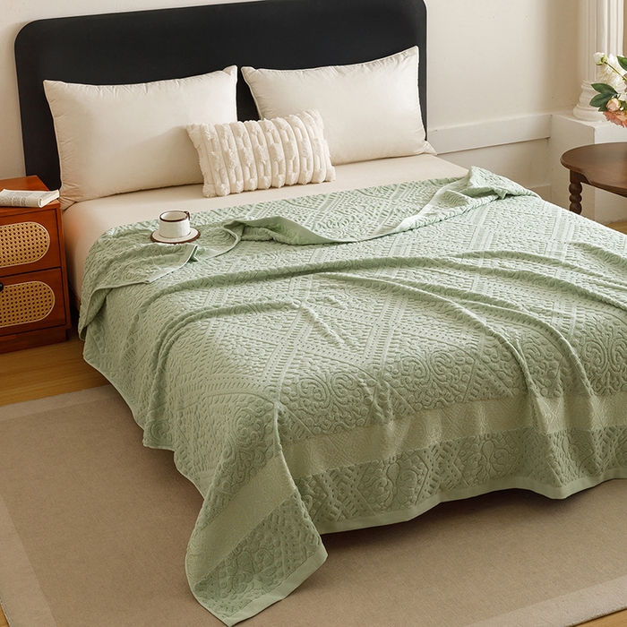 91家纺网 家纺一手货源 找家纺 悦然毛巾被 2026新款全棉老式毛巾被夏被空调毯 菱纹灰青