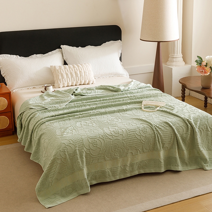 91家纺网 家纺一手货源 找家纺 悦然毛巾被 2026新款全棉老式毛巾被夏被空调毯 山茶旧梦灰青