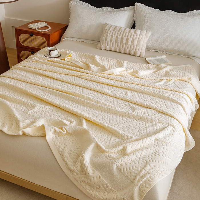 91家纺网 家纺一手货源 找家纺 悦然毛巾被 2026新款全棉老式毛巾被夏被空调毯 菱纹米白