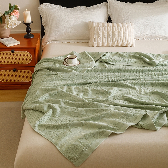 91家纺网 家纺一手货源 找家纺 悦然毛巾被 2026新款全棉老式毛巾被夏被空调毯 山茶旧梦灰青