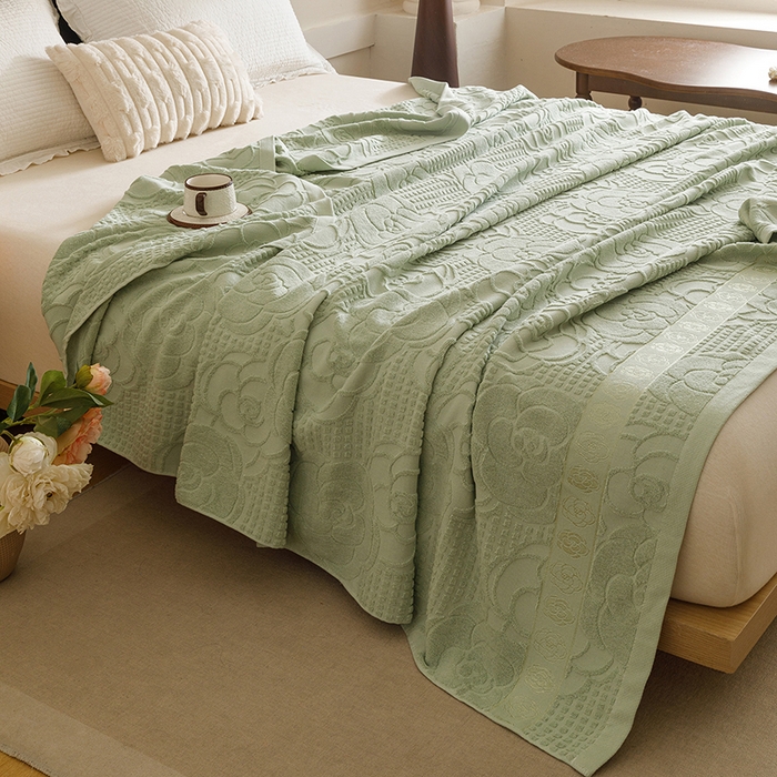 91家纺网 家纺一手货源 找家纺 悦然毛巾被 2026新款全棉老式毛巾被夏被空调毯 山茶旧梦灰青