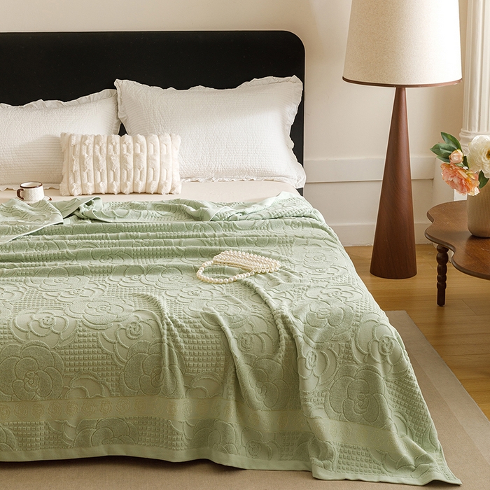 91家纺网 家纺一手货源 找家纺 悦然毛巾被 2026新款全棉老式毛巾被夏被空调毯 山茶旧梦灰青