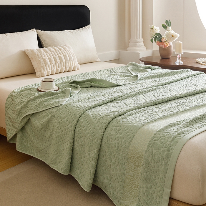 91家纺网 家纺一手货源 找家纺 悦然毛巾被 2026新款全棉老式毛巾被夏被空调毯 菱纹灰青