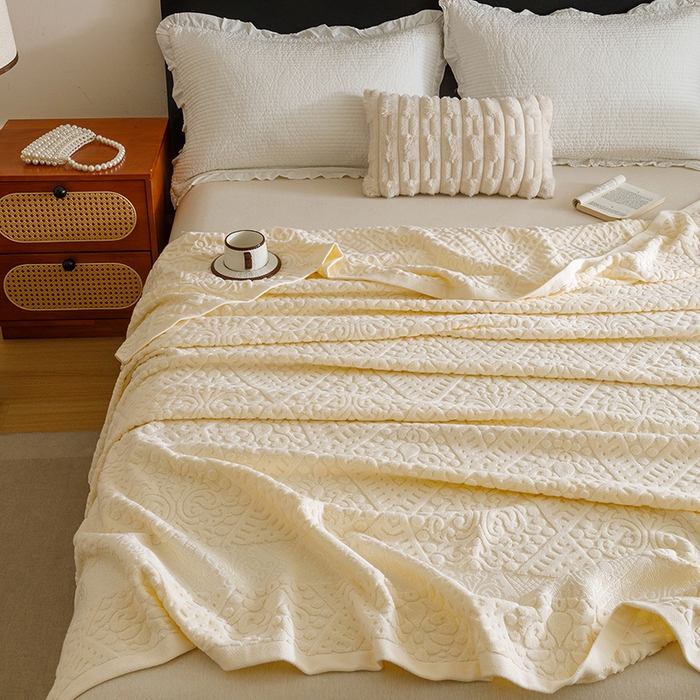 91家纺网 家纺一手货源 找家纺 悦然毛巾被 2026新款全棉老式毛巾被夏被空调毯 菱纹米白