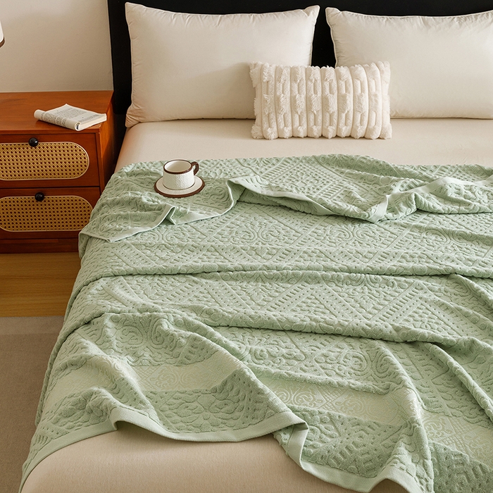 91家纺网 家纺一手货源 找家纺 悦然毛巾被 2026新款全棉老式毛巾被夏被空调毯 菱纹灰青