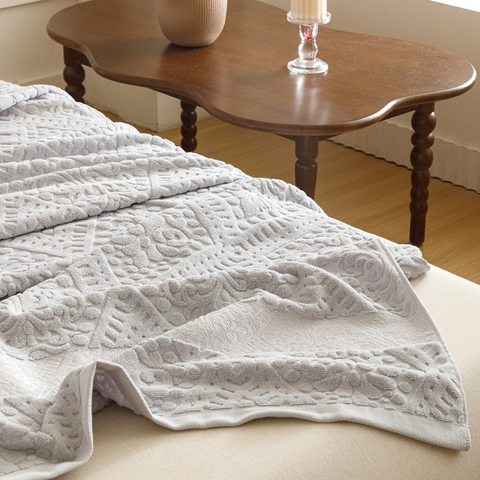 91家纺网 家纺一手货源 找家纺 悦然毛巾被 2026新款全棉老式毛巾被夏被空调毯 菱纹浅灰