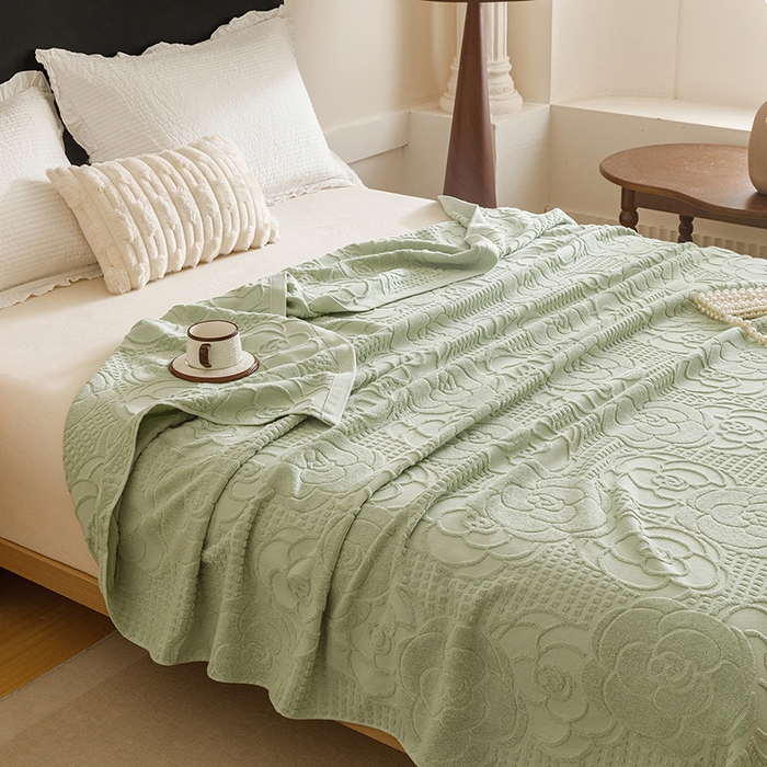 91家纺网 家纺一手货源 找家纺 悦然毛巾被 2026新款全棉老式毛巾被夏被空调毯 山茶旧梦灰青