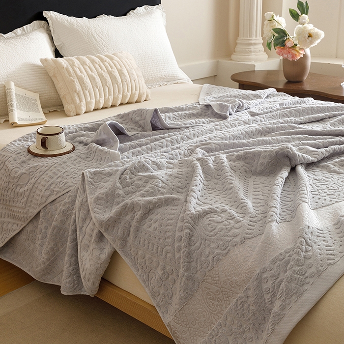 悦然毛巾被 2026新款全棉老式毛巾被夏被空调毯 菱纹浅灰