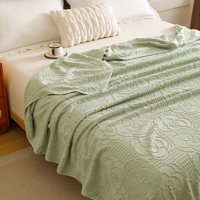 91家纺网 家纺一手货源 找家纺 悦然毛巾被 2026新款全棉老式毛巾被夏被空调毯 山茶旧梦灰青