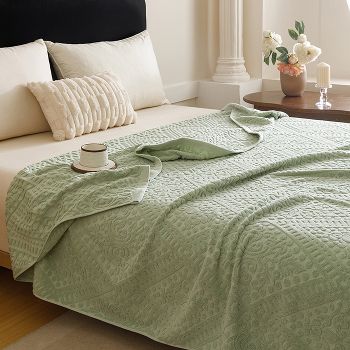 悦然毛巾被 2026新款全棉老式毛巾被夏被空调毯 菱纹灰青