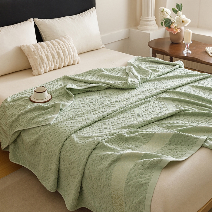 91家纺网 家纺一手货源 找家纺 悦然毛巾被 2026新款全棉老式毛巾被夏被空调毯 菱纹灰青