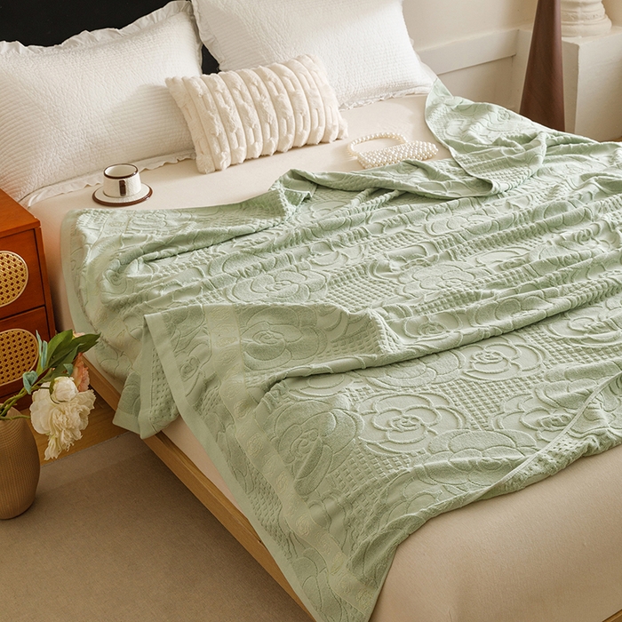 91家纺网 家纺一手货源 找家纺 悦然毛巾被 2026新款全棉老式毛巾被夏被空调毯 山茶旧梦灰青