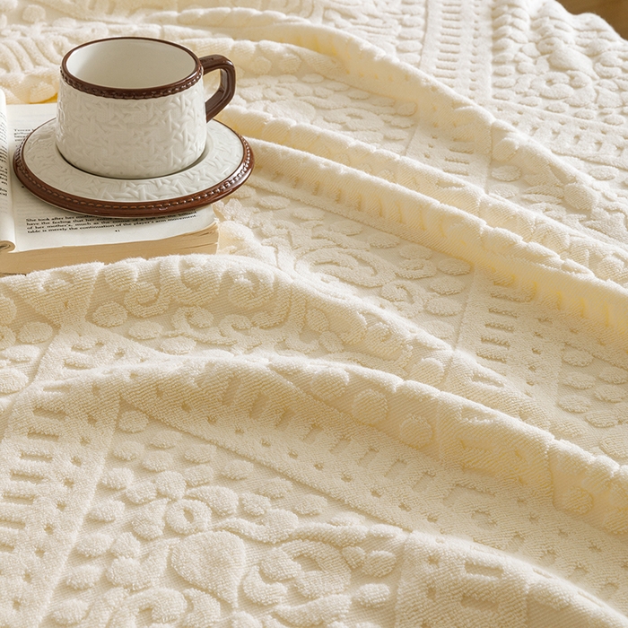 91家纺网 家纺一手货源 找家纺 悦然毛巾被 2026新款全棉老式毛巾被夏被空调毯 菱纹米白