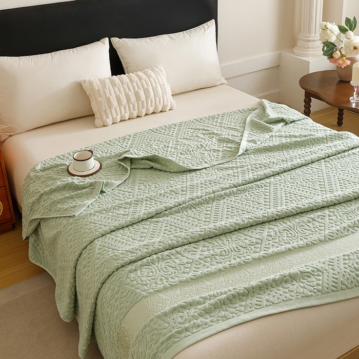 91家纺网 家纺一手货源 找家纺 悦然毛巾被 2026新款全棉老式毛巾被夏被空调毯 菱纹灰青