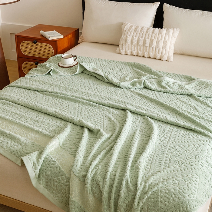 91家纺网 家纺一手货源 找家纺 悦然毛巾被 2026新款全棉老式毛巾被夏被空调毯 菱纹灰青