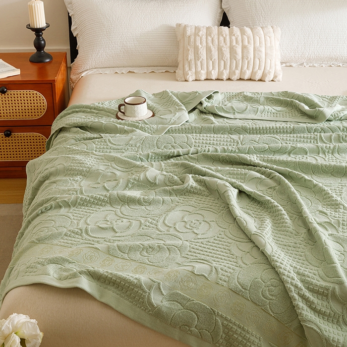 91家纺网 家纺一手货源 找家纺 悦然毛巾被 2026新款全棉老式毛巾被夏被空调毯 山茶旧梦灰青