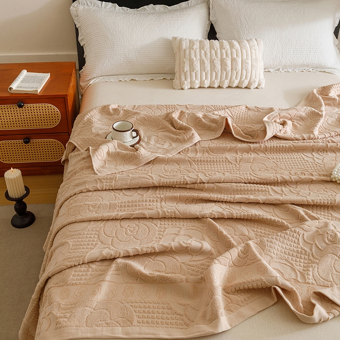 91家纺网 家纺一手货源 找家纺 悦然毛巾被 2026新款全棉老式毛巾被夏被空调毯 山茶旧梦咖啡