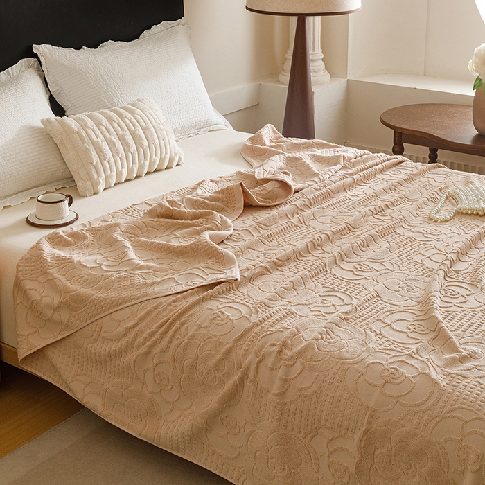 91家纺网 家纺一手货源 找家纺 悦然毛巾被 2026新款全棉老式毛巾被夏被空调毯 山茶旧梦咖啡