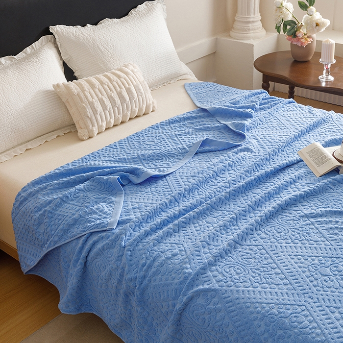 悦然毛巾被 2026新款全棉老式毛巾被夏被空调毯 菱纹深蓝