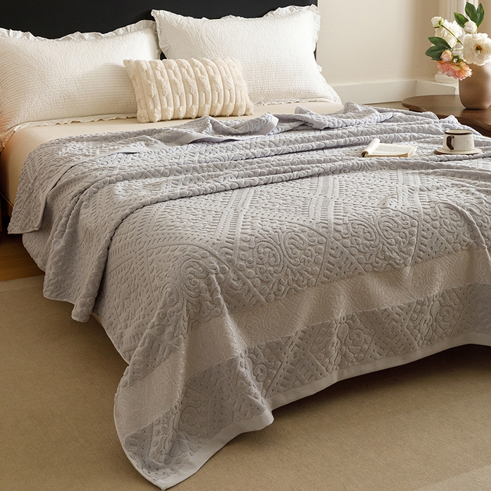 91家纺网 家纺一手货源 找家纺 悦然毛巾被 2026新款全棉老式毛巾被夏被空调毯 菱纹浅灰