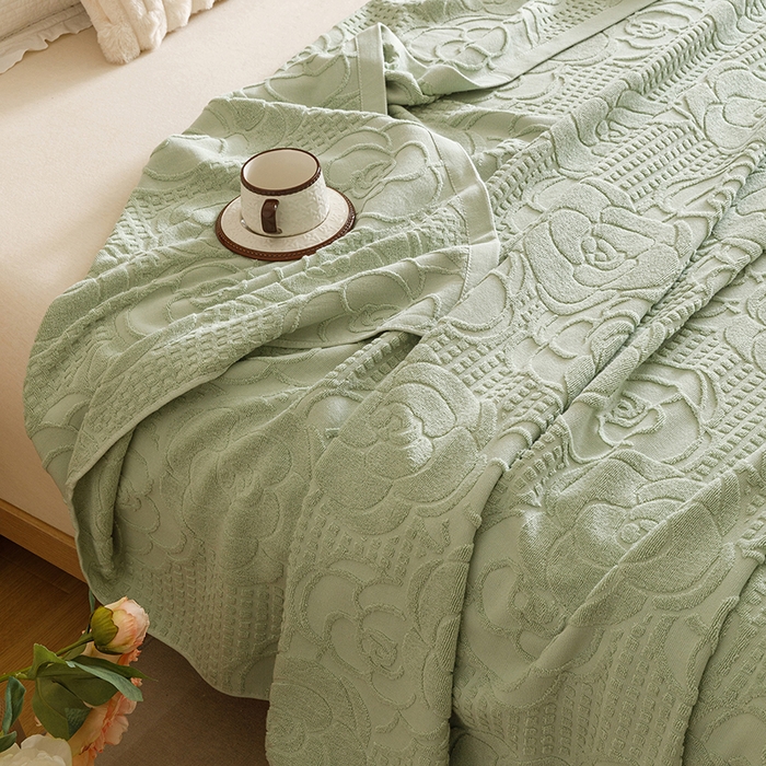 91家纺网 家纺一手货源 找家纺 悦然毛巾被 2026新款全棉老式毛巾被夏被空调毯 山茶旧梦灰青